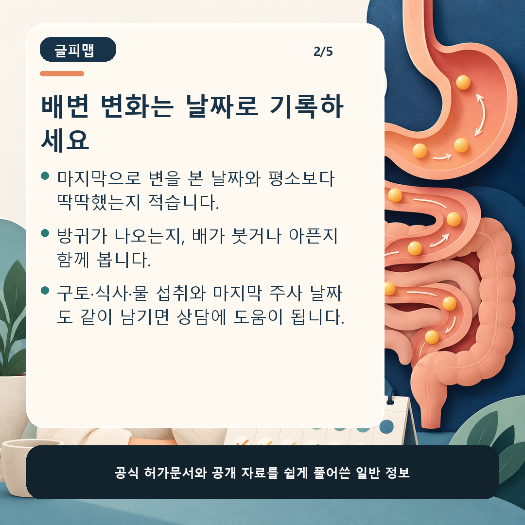 마지막 배변 날짜와 동반 증상 기록
