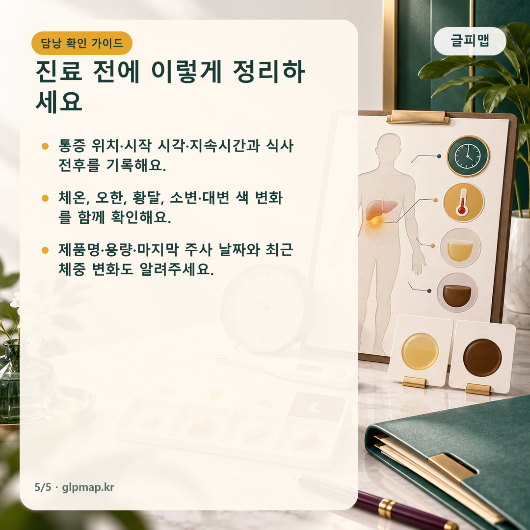담낭 증상 진료 전 기록 항목