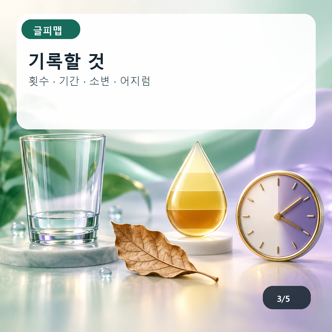 기록할 것. 횟수 · 기간 · 소변 · 어지럼