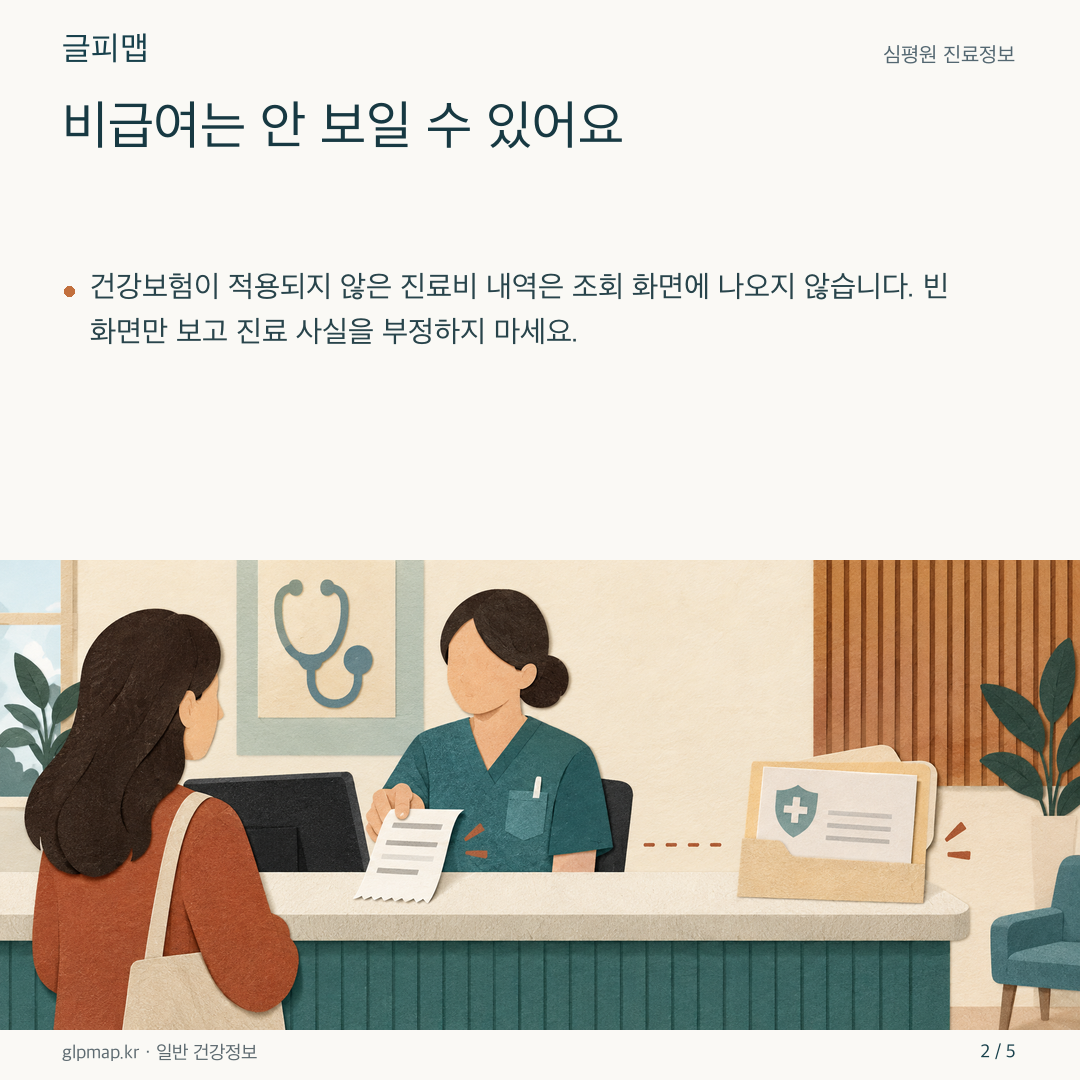조회 화면에서 비급여 항목이 빠지는 구조를 나타낸 그림