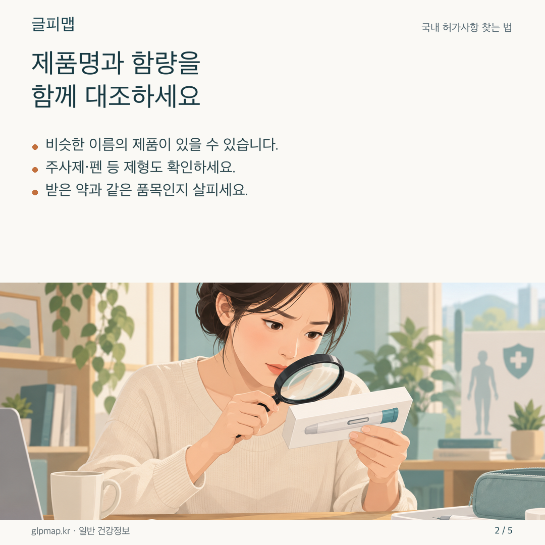 약 상자의 함량과 제형을 확인하는 그림