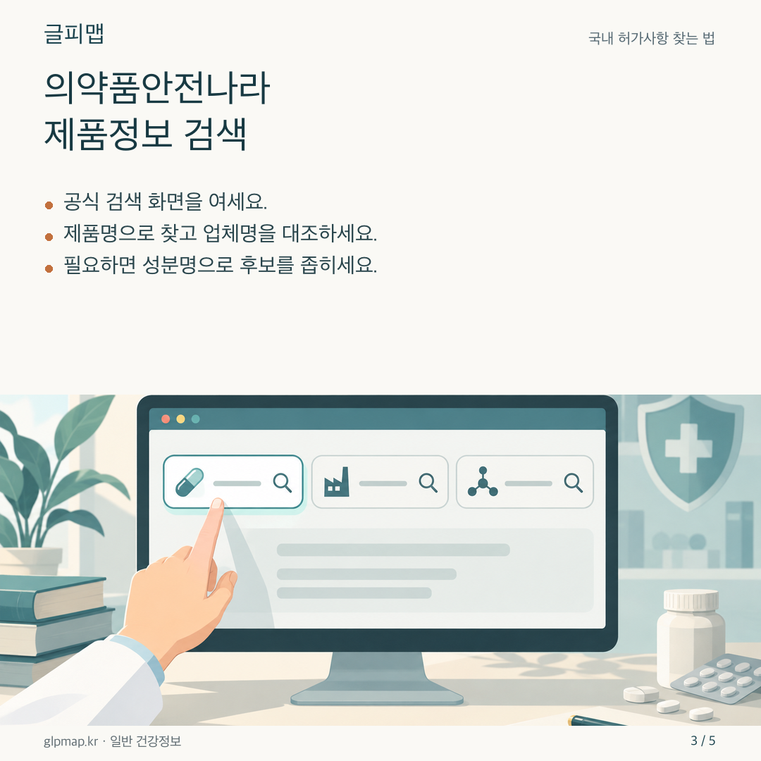 의약품안전나라 검색 항목을 살펴보는 그림