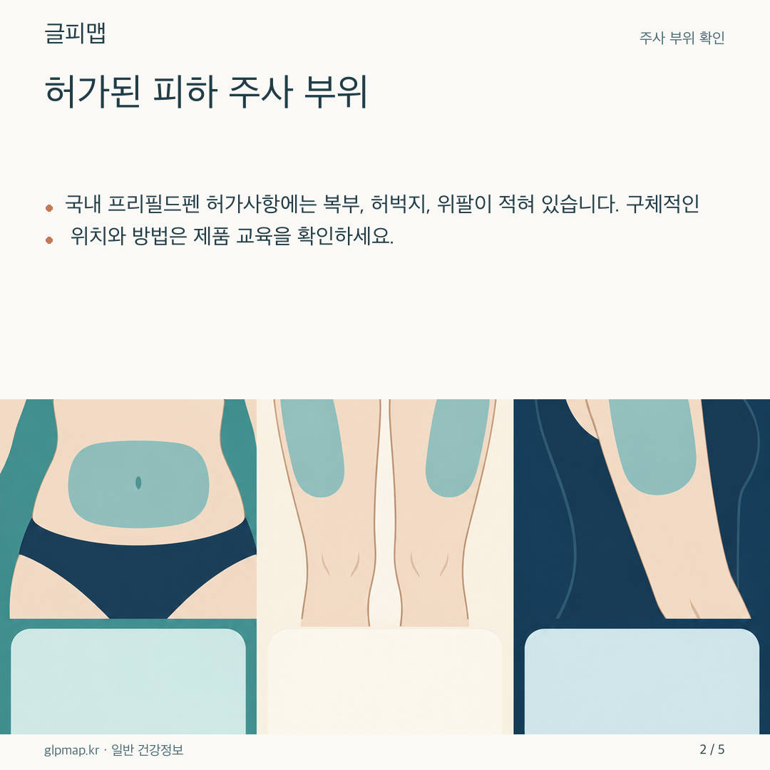 복부 허벅지 위팔 위치를 구분한 의료 삽화