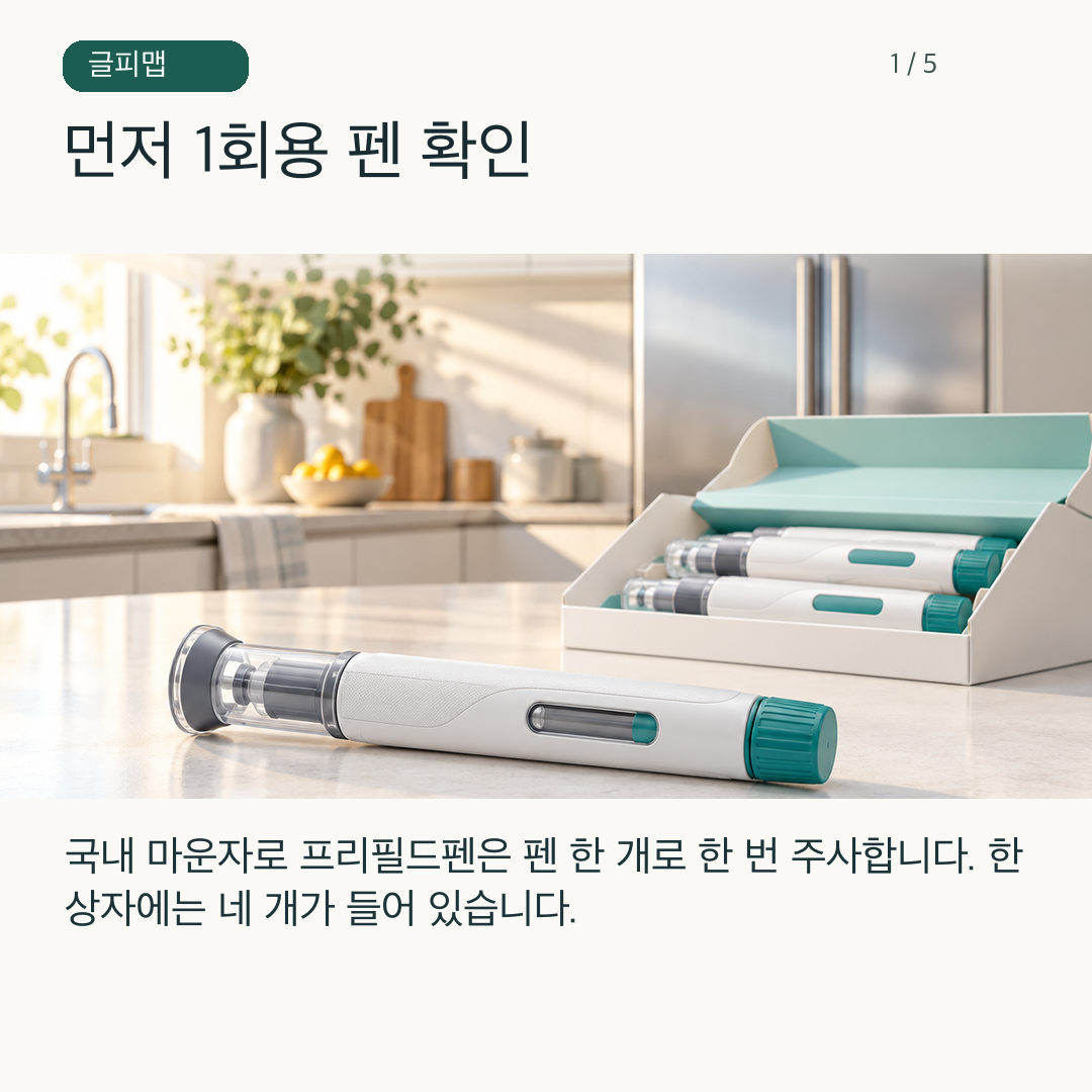 1회용 펜 네 개가 든 상자를 나타낸 그림