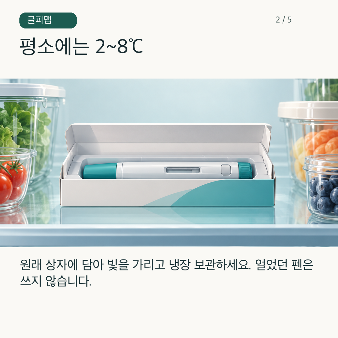 상자에 든 주사 펜을 냉장고에 보관한 그림