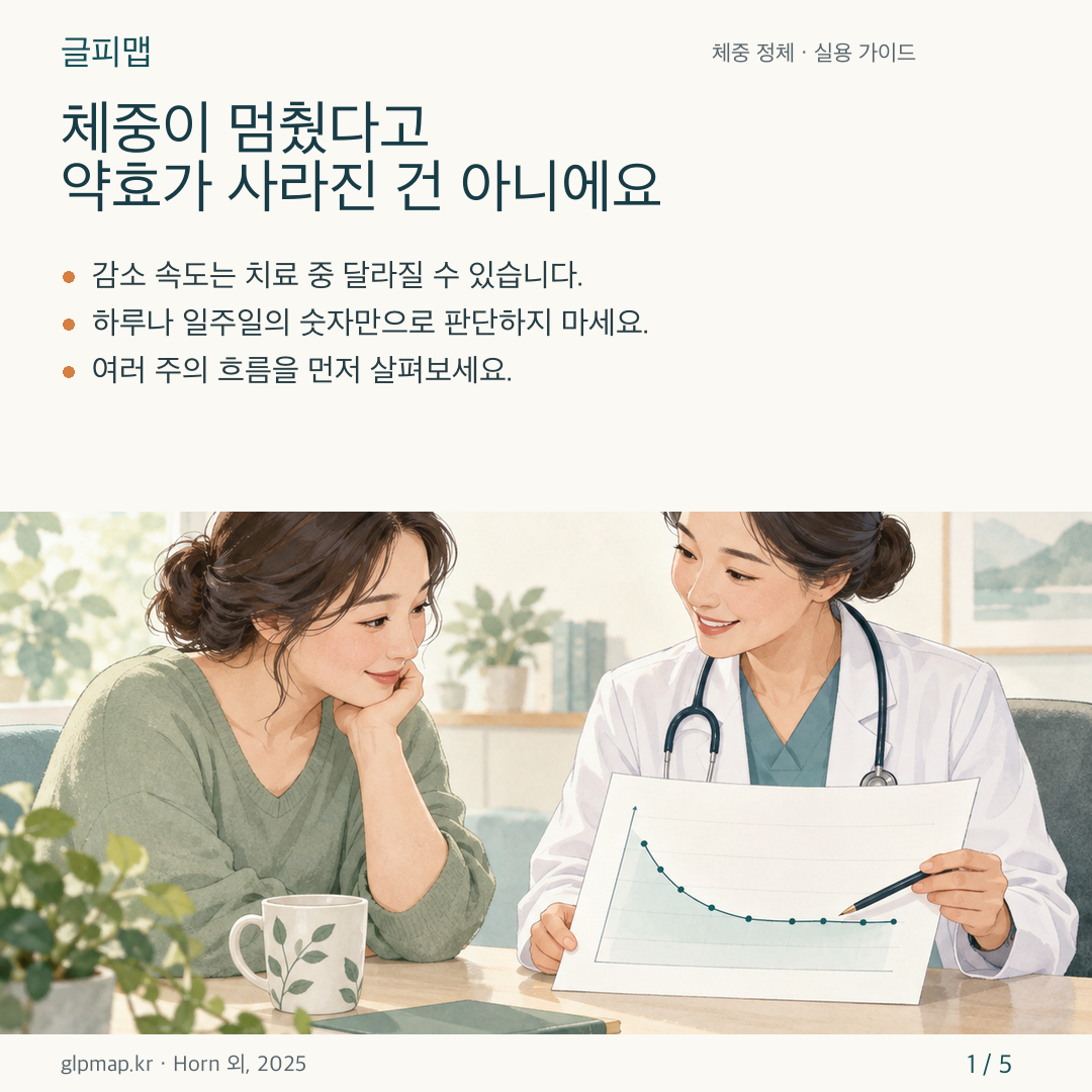 마운자로 사용 중 체중 정체를 상담하는 카드