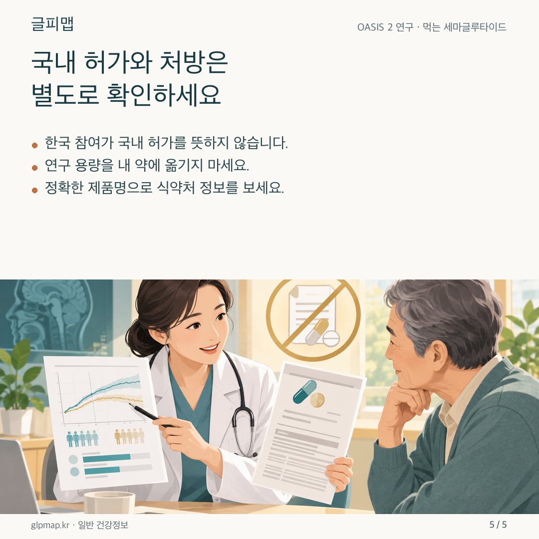 연구 결과와 국내 허가 문서를 따로 확인하는 그림