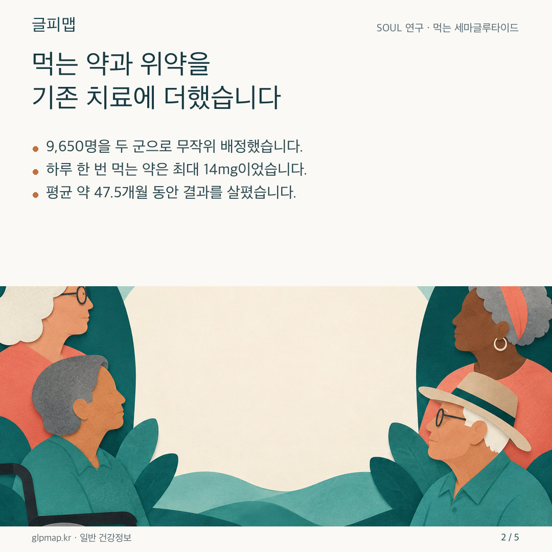 두 임상시험 그룹과 심장·콩팥 질환을 나타낸 그림