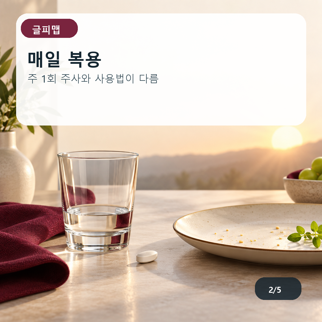 매일 복용. 주 1회 주사와 사용법이 다름