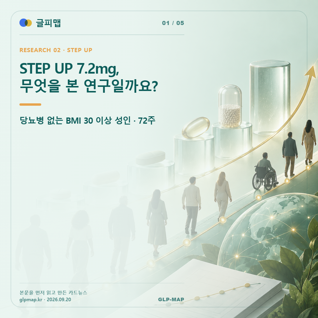 STEP UP 7.2mg, 무엇을 본 연구일까요?. 당뇨병 없는 BMI 30 이상 성인 · 72주