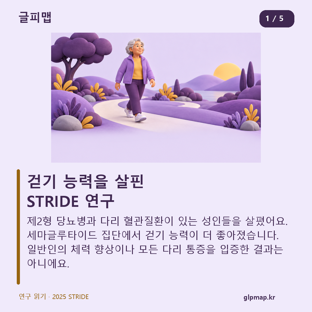 특정 당뇨병과 말초동맥질환 환자의 걷기 능력을 살핀 STRIDE