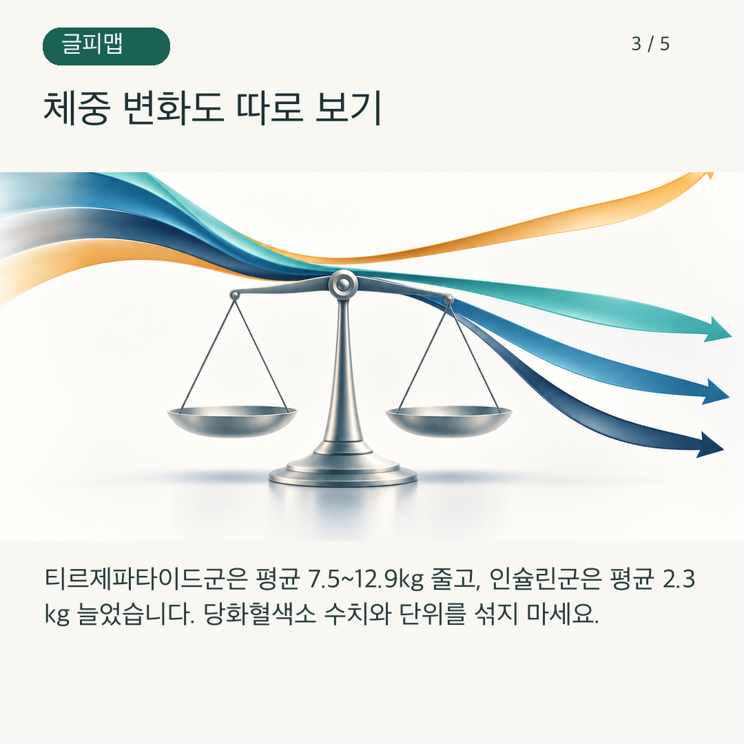 네 집단의 체중 변화 방향을 나타낸 그림