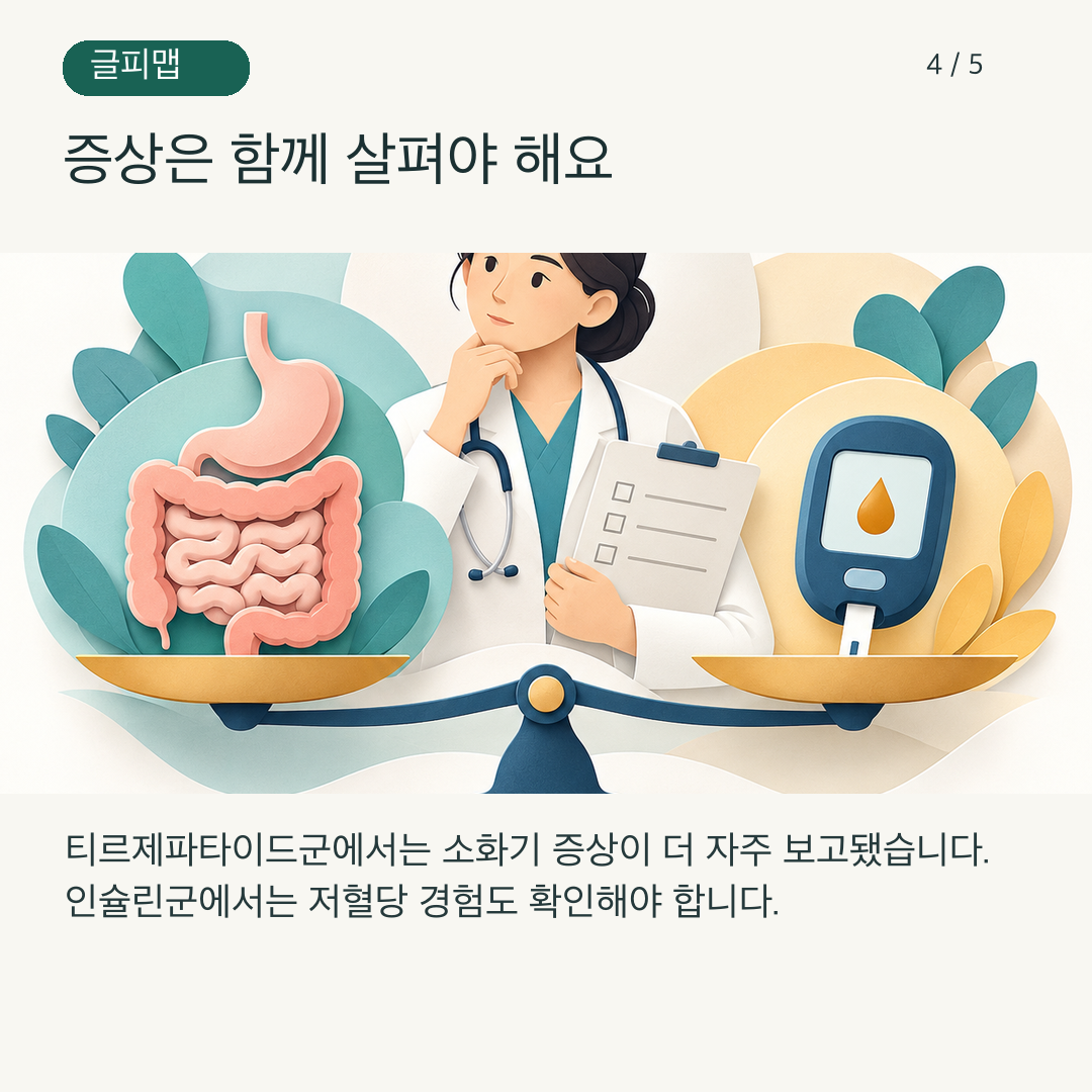 소화기 증상과 혈당 기록을 함께 검토하는 그림