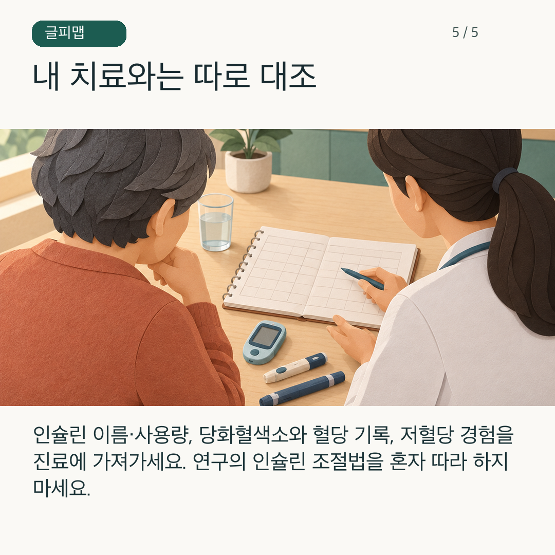 환자와 의료진이 인슐린 기록을 함께 확인하는 그림