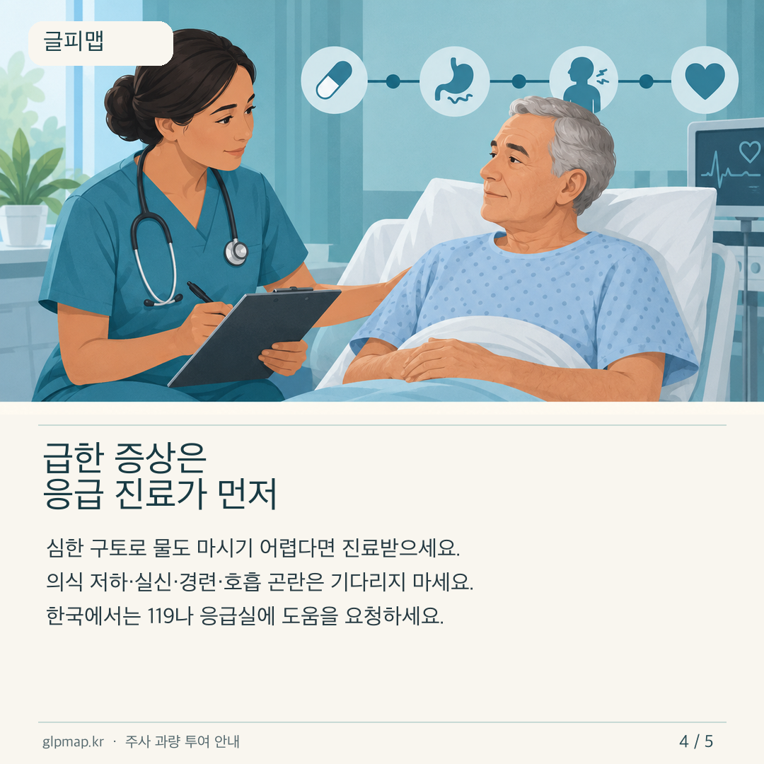 심한 증상이 생겼을 때 응급 진료를 요청하는 카드