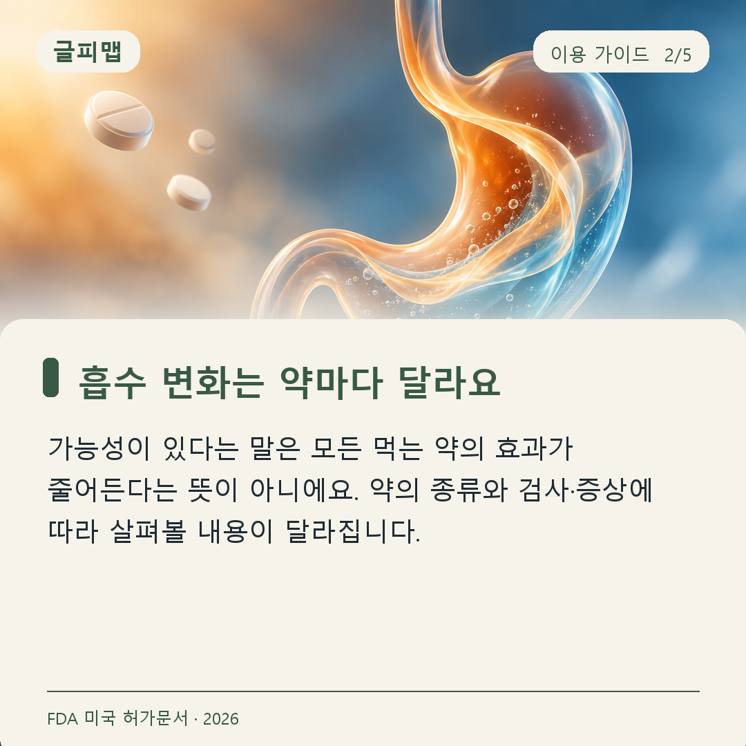 위 배출 지연과 약 흡수 가능성 설명