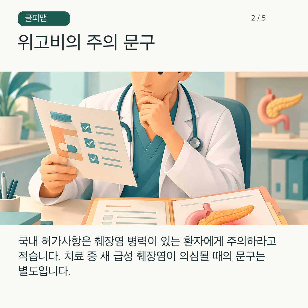 위고비 국내 허가 문서의 과거 병력 항목을 확인하는 그림