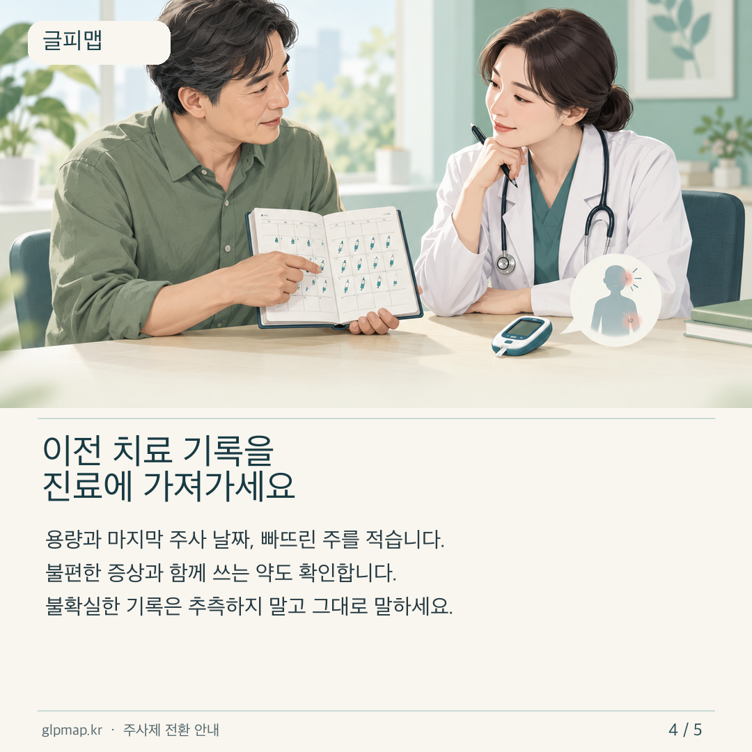 의료진에게 기존 주사와 증상 기록을 보여 주는 카드