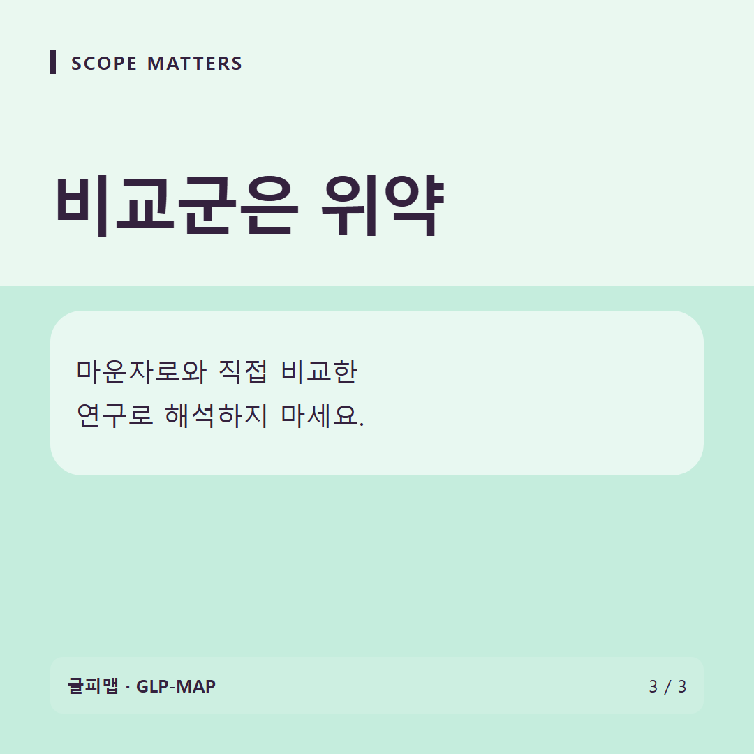 SCOPE MATTERS: 비교군은 위약: 마운자로와 직접 비교한 연구로 해석하지 마세요.